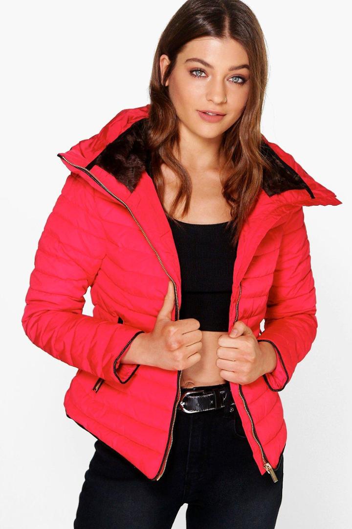 Boohoo Emma Crop Bubble Coat Red