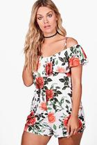 Boohoo Plus Melissa Floral Open Shoulder Playsuit