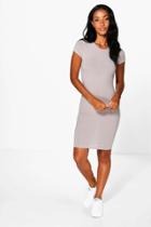Boohoo Joanie Ribbed Cap Sleeved Bodycon Dress Grey