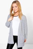 Boohoo Petite Natalie Cable Knit Cardigan With Pockets Grey