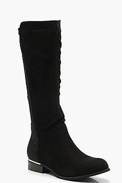 Boohoo Flat Stretch Back Rider Boots