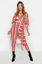 Boohoo Asymetric Hem Striped Midi Dress