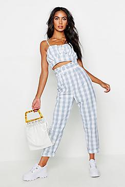 Boohoo Paperbag Belted Gingham Peg Trousers