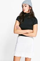 Boohoo Charlotte Ruffle Hem Knitted Skirt Cream