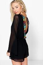 Boohoo Elsie Embroidered Back Chiffon Playsuit