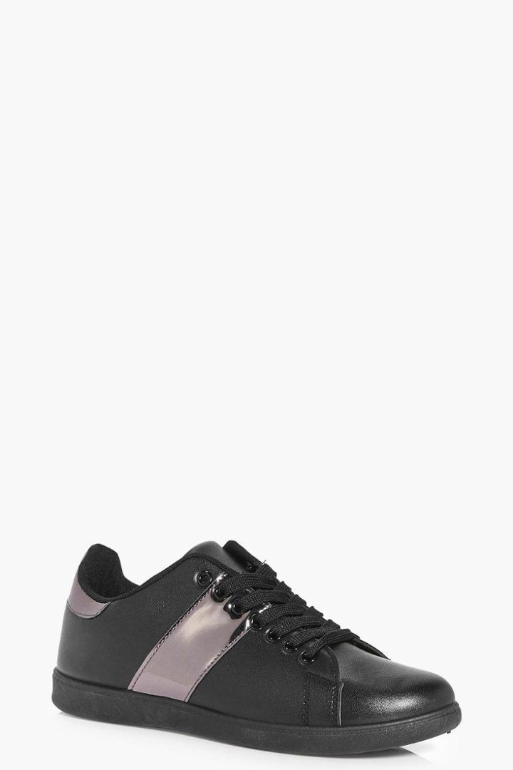 Boohoo Ellie Metallic Stripe Lace Up Trainer Black