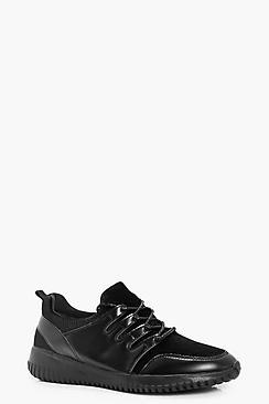 Boohoo Sofia Croc Velvet Glitter Lace Trainer