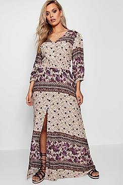 Boohoo Plus Yasmin Floral Print Split Front Maxi Dress