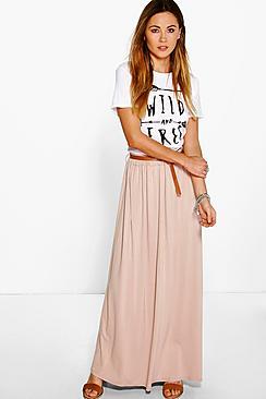 Boohoo Vivian Jersey Belted Maxi Skirt