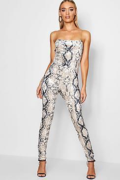 Boohoo Mae Snake Print China Detail Jumpsuit