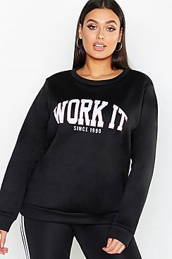 Boohoo Work It Slogan Brushed Sweat