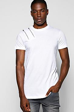 Boohoo Skater Fit Zip T Shirt With Scoop Hem