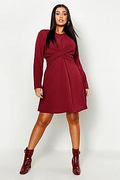 Boohoo Plus Wrap Front Woven Skater Dress