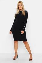 Boohoo Plus High Neck Rib Button Cuff Midi Dress