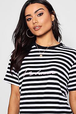 Boohoo Hailey Woman Embroidered Stripe Tee