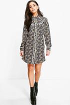 Boohoo Ann Ditsy Floral Contrast Piping Shirt Dress Multi