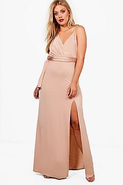 Boohoo Plus Ellie Slinky Wrap Tie Waist Maxi Dress