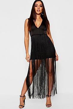 Boohoo Satin Tassel Detail Maxi Dress