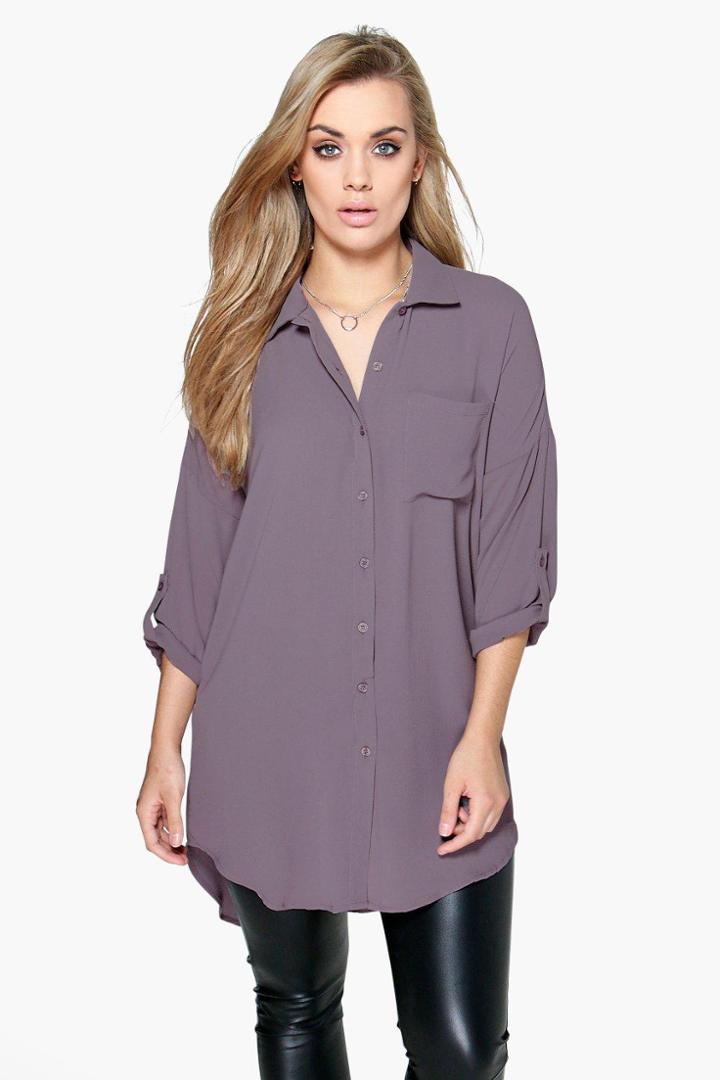 Boohoo Plus Eva Oversized Shirt Grey