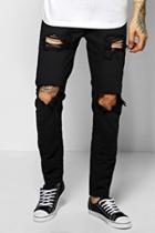 Boohoo Skinny Fit Black Rigid Jeans With Open Rips Black