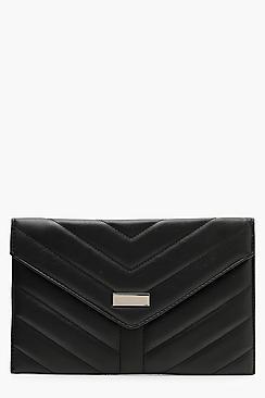 Boohoo Metallic Mixed Quilt Clutch With Chain