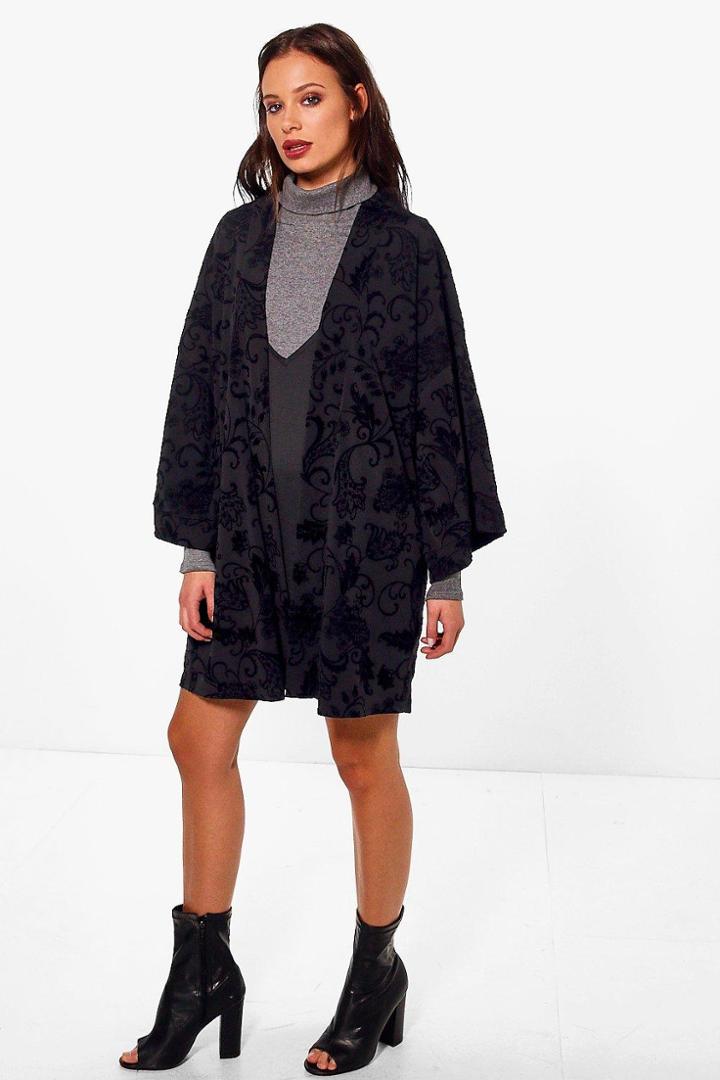 Boohoo Boutique Anna Velvet Burn Out Kimono Black