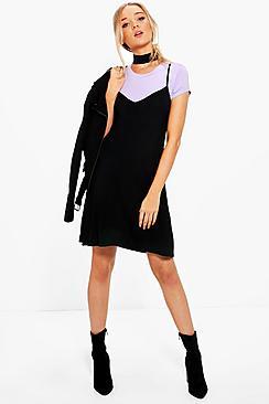 Boohoo Yasmin Choker Detail 2 In 1 Slip Dress
