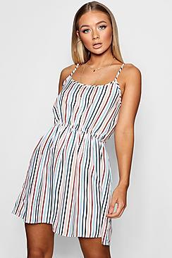 Boohoo Gillian Stripe Print Strappy Sundress