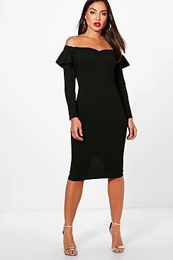 Boohoo Vaida Frill Detail Off The Shoulder Midi Dress