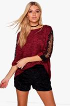 Boohoo Mia Crochet Trim Jumper Wine