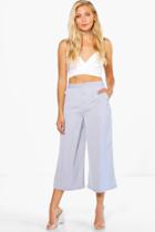 Boohoo Noemi Button Front Wide Leg Cropped Trousers Dove