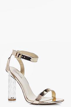 Boohoo Lena Clear Strap Cylinder Unicorn Clear Heels