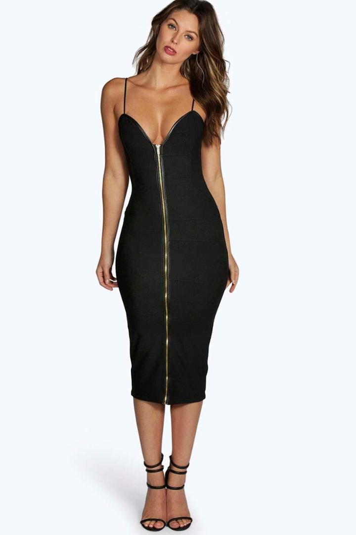 Boohoo Karina Bandage Zip Through Midi Bodycon Dress Black
