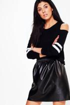 Boohoo Mia Cold Shoulder Long Sleeve Baseball Stripe Tee Black
