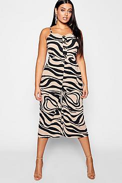 Boohoo Plus Zebra Printed Horn Button Culotte Jumpsuit