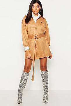 Boohoo Suedette Pocket Belted Blazer Dress