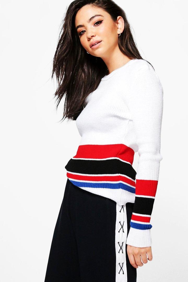 Boohoo Victoria Rib Knit Colour Block Jumper White