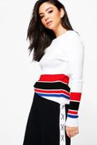 Boohoo Victoria Rib Knit Colour Block Jumper White