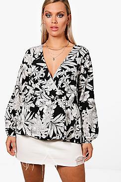 Boohoo Plus Lois Safari Print Wrap Top