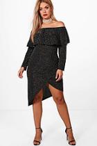 Boohoo Plus Lisa Lurex Bardot Frill Dress