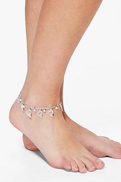 Boohoo Melissa Leaf Charm & Bead Anklet