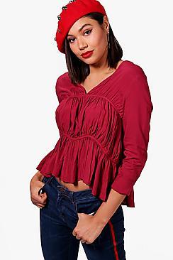 Boohoo Jemima Gathered Front V Neck Blouse