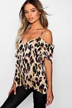 Boohoo Leopard Print Woven Open Shoulder Blouse