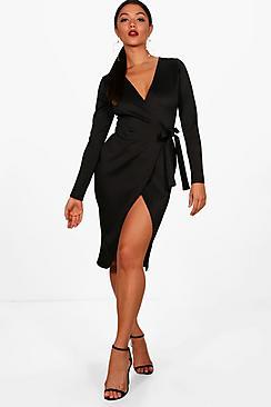Boohoo Sarah Wrap Front Tie Dress