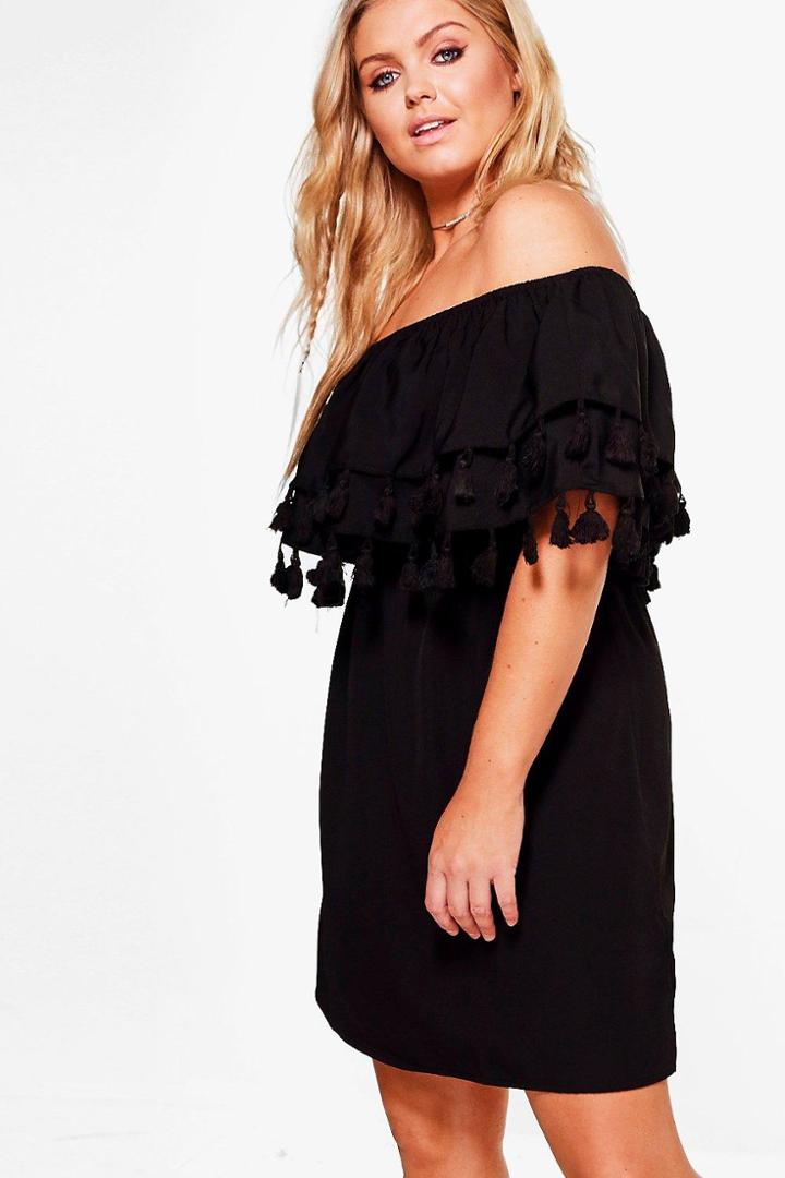 Boohoo Plus Lottie Pom Pom Double Layer Dress Black