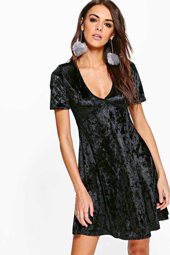 Boohoo Ciara Crushed Velvet Wrap Dress Black