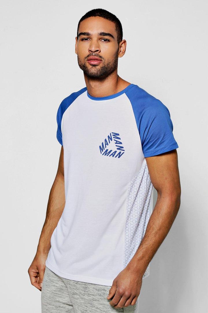 Boohoo Raglan Side Print T Shirt Blue