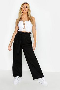 Boohoo Petite Linen High Waisted Trousers
