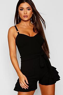 Boohoo Petite Belted Frill Hem Shorts