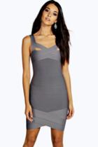 Boohoo Premium Boutique Arianna Asymmetric Bandage Dress Grey